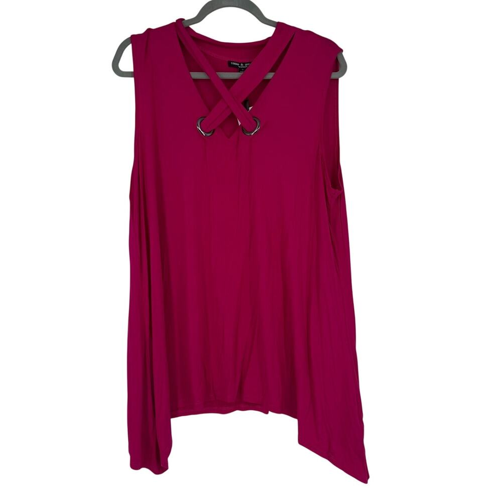 NWT Cable & Gauge Woman SZ 1X Hot Pink Sleeveless Shark Bite Grommets